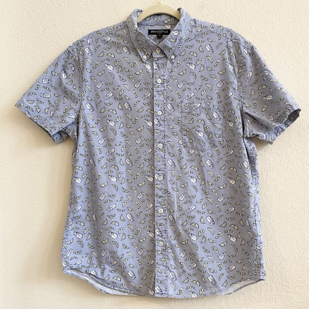 J Crew Mercantile Men’s Blue Short Sleeve Button Up Lime Salt Shakers Beachy L